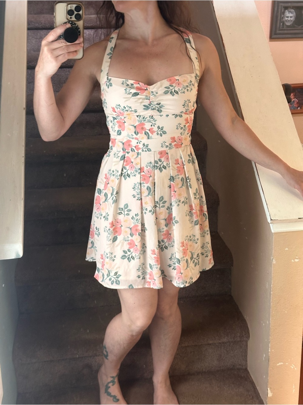 Rifle Paper Co. Cream Dress with Pink & Green Floral Accents
